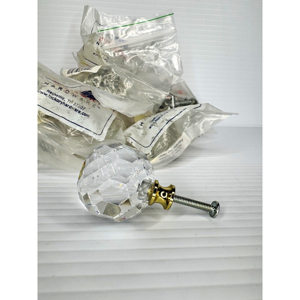 Hickory Hardware Faceted Clear Glass Cabinet Knob Gold Base 1.5in Round